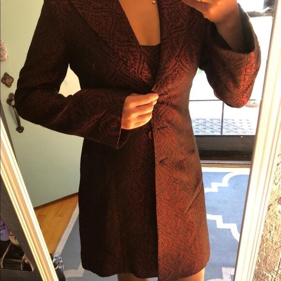 Nanette Lepore Vintage 2 Pc Shift Dress Suit Acetate/Acrylic Burgundy Sz 4 - Picture 7 of 14